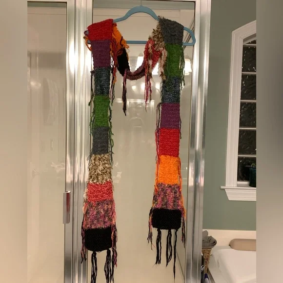 Colorful Patchwork Knit Scarf Long Boho Soft - Picture 2 of 4